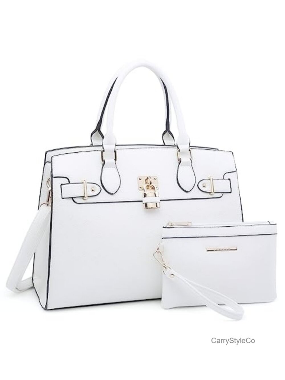 Women's Vegan Leather Satchel Handbag Tote with Matching Wallet Shoulder Strap